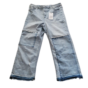 Risen LA High Rise Crop Straight Leg Patchwork Jeans SIZE 15/32W